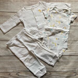 Carter's 3 Piece Animal Outfit Set Gender Neutral Size 9 mo White Yellow